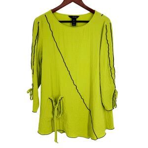 Ali Miles Sz Medium Neon Green Wearable Art To Wear Blouse Shirt Top Tropical